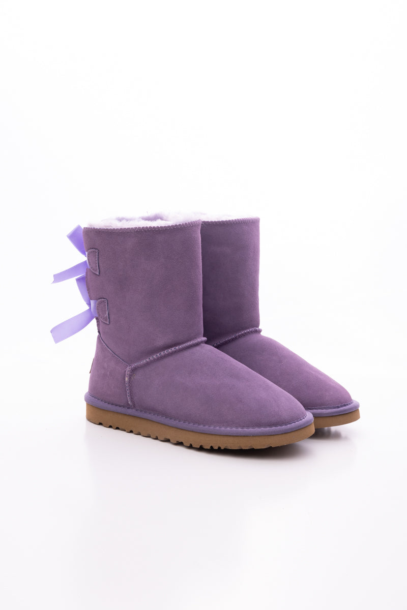 UGG Double Ballet Ribbon Bow Suede Shearling Boots - Lavender