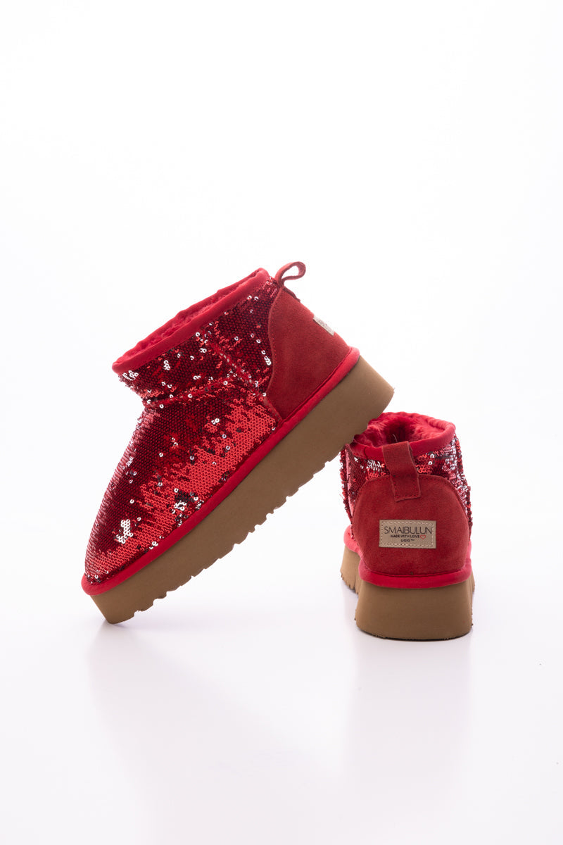 UGG Mini Glitter Low Ankle Platform Boots - Red