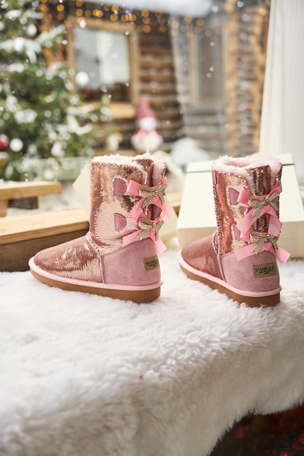 UGG Haute Holidays Sequin Glam Shearling Boots - Pink