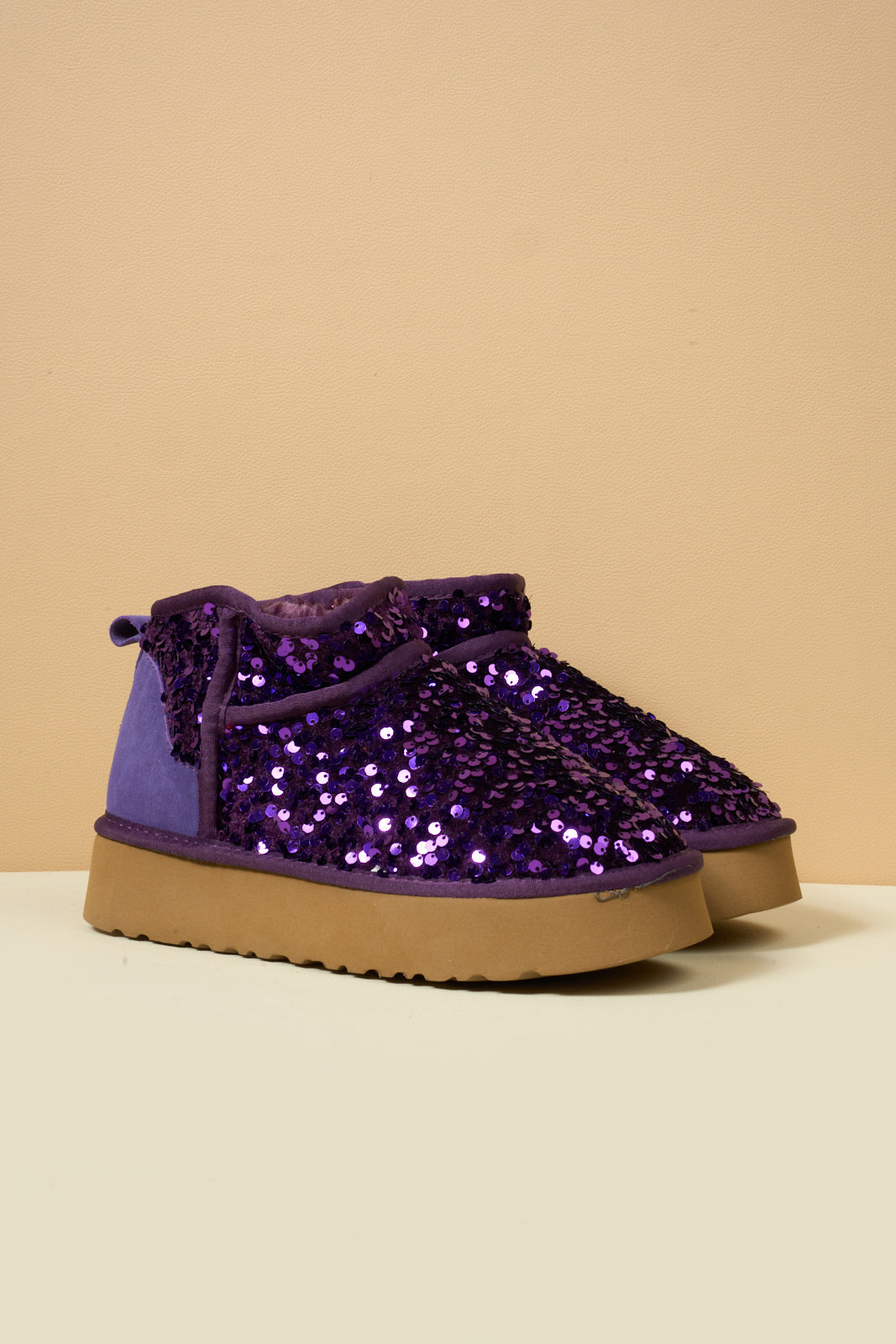 UGG Mini Glitter Low Ankle Platform Boots - Purple
