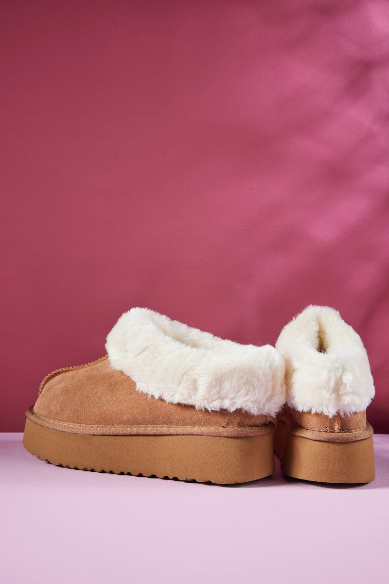 UGG Cuddle Up Wool-Lined Suede Bootie - Chestnut