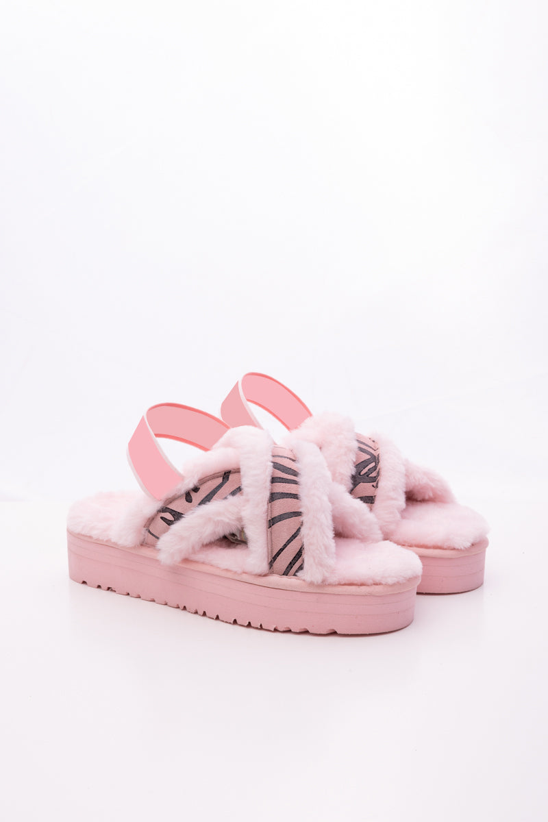 UGG Roar Wool-Lined Criss-Cross Strap Slipper - Pink