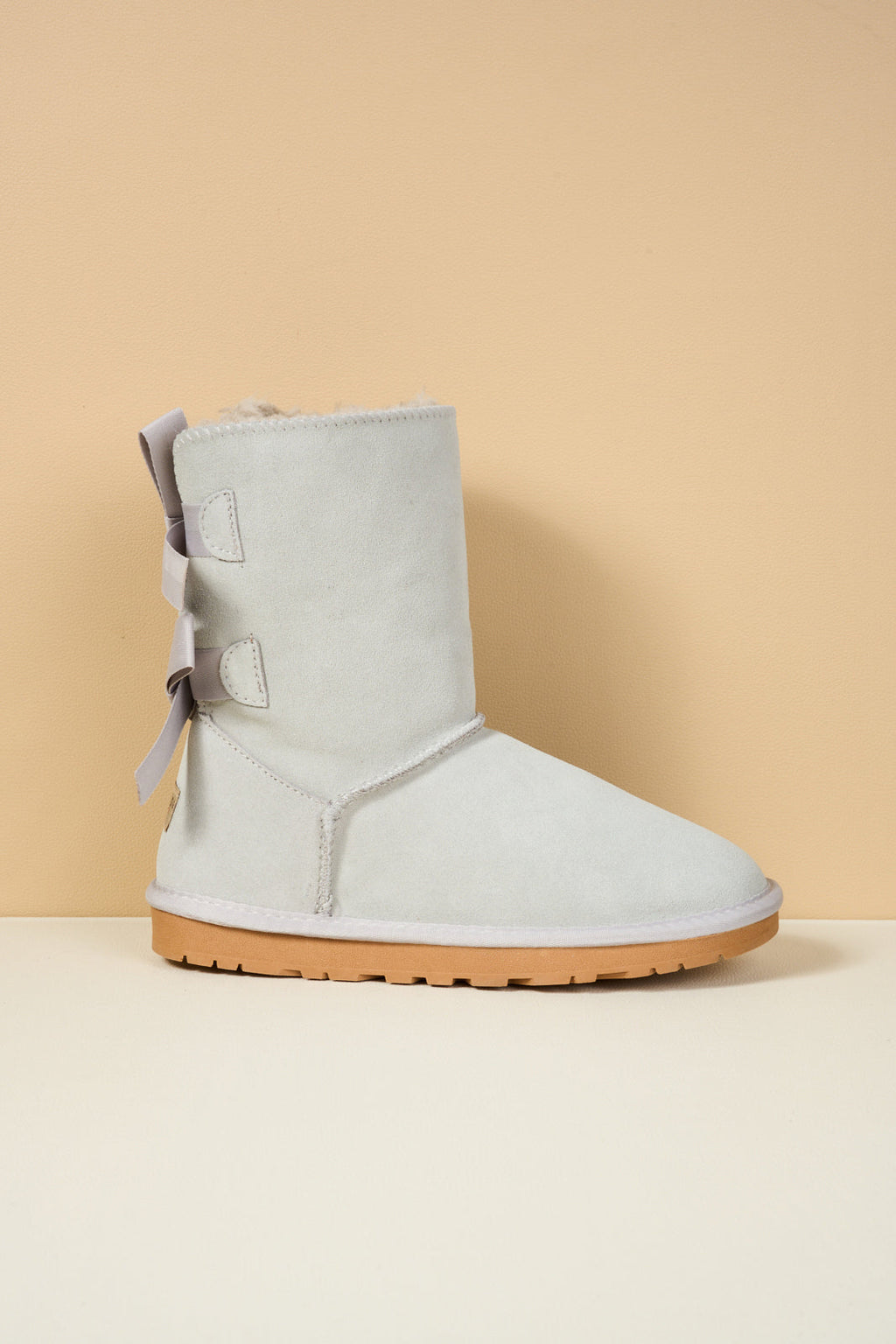 UGG Double Ballet Ribbon Bow Suede Shearling Boots - Pale