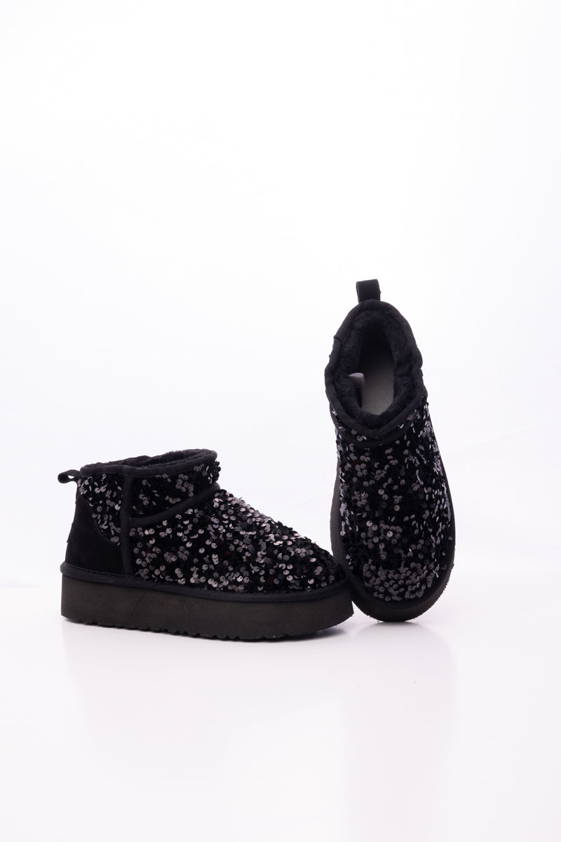 UGG Mini Glitter Low Ankle Platform Boots - Black