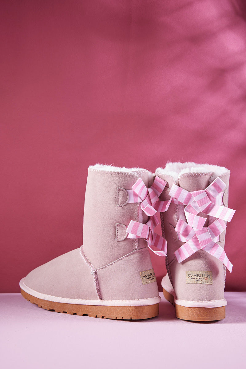 UGG Serenity Striped Bailey Bow Shearling Boots - Pink