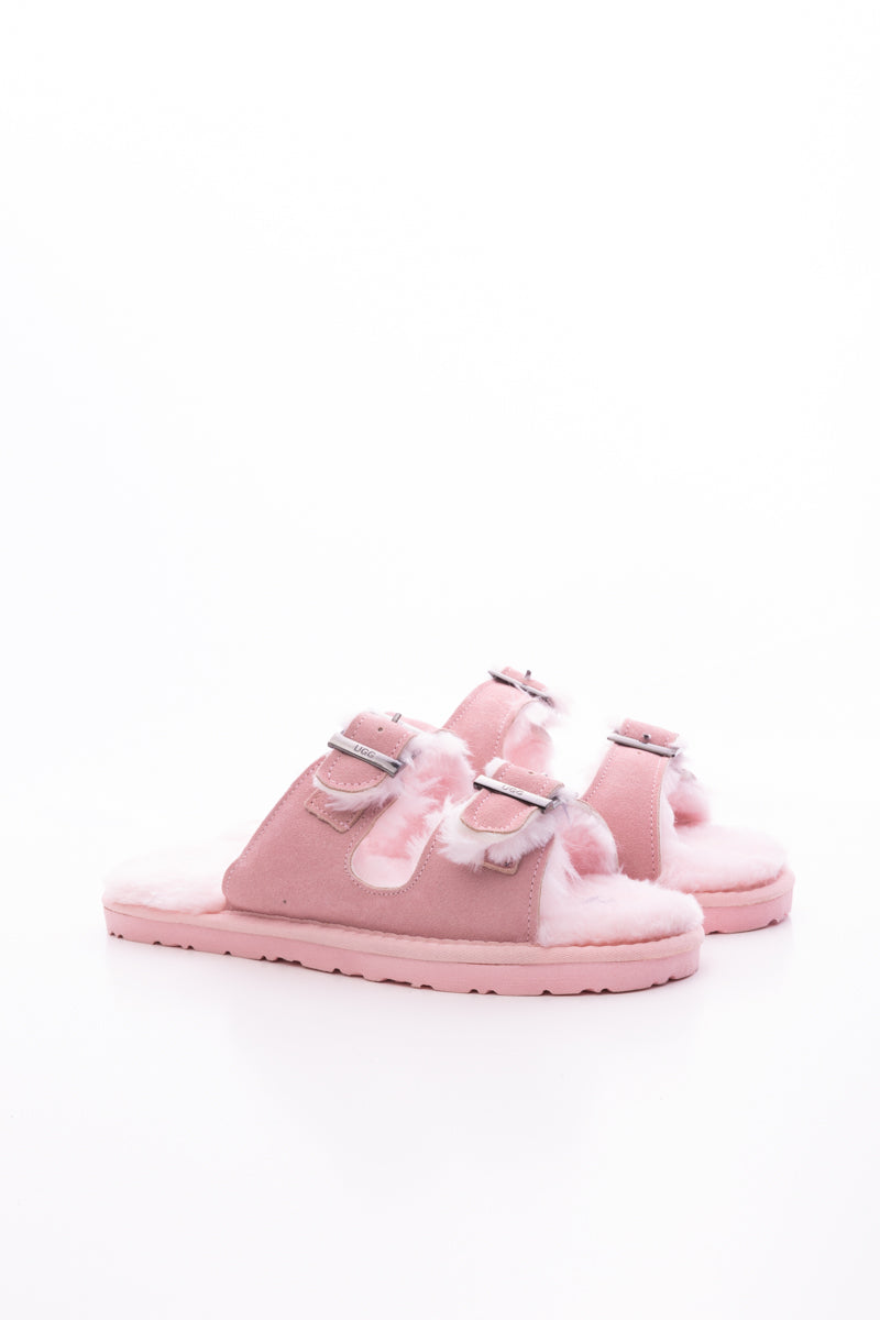 UGG Woolen Lined Double-Strap Suede Sandal - Pink