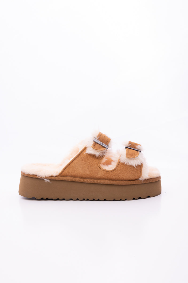 UGG Woolen Suede Double-Strap Platform Sandal - Chestnut
