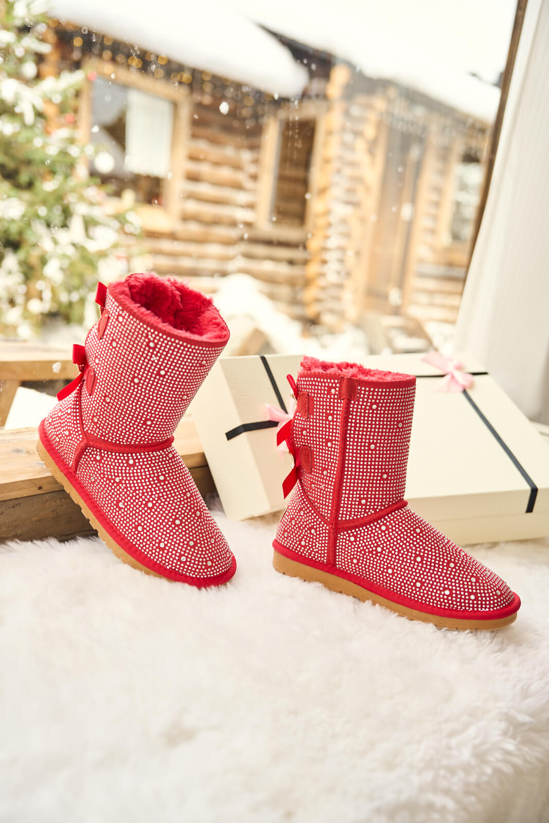 UGG Tay Tay Shine On Stage Diamond Bows Suede Boots - Red