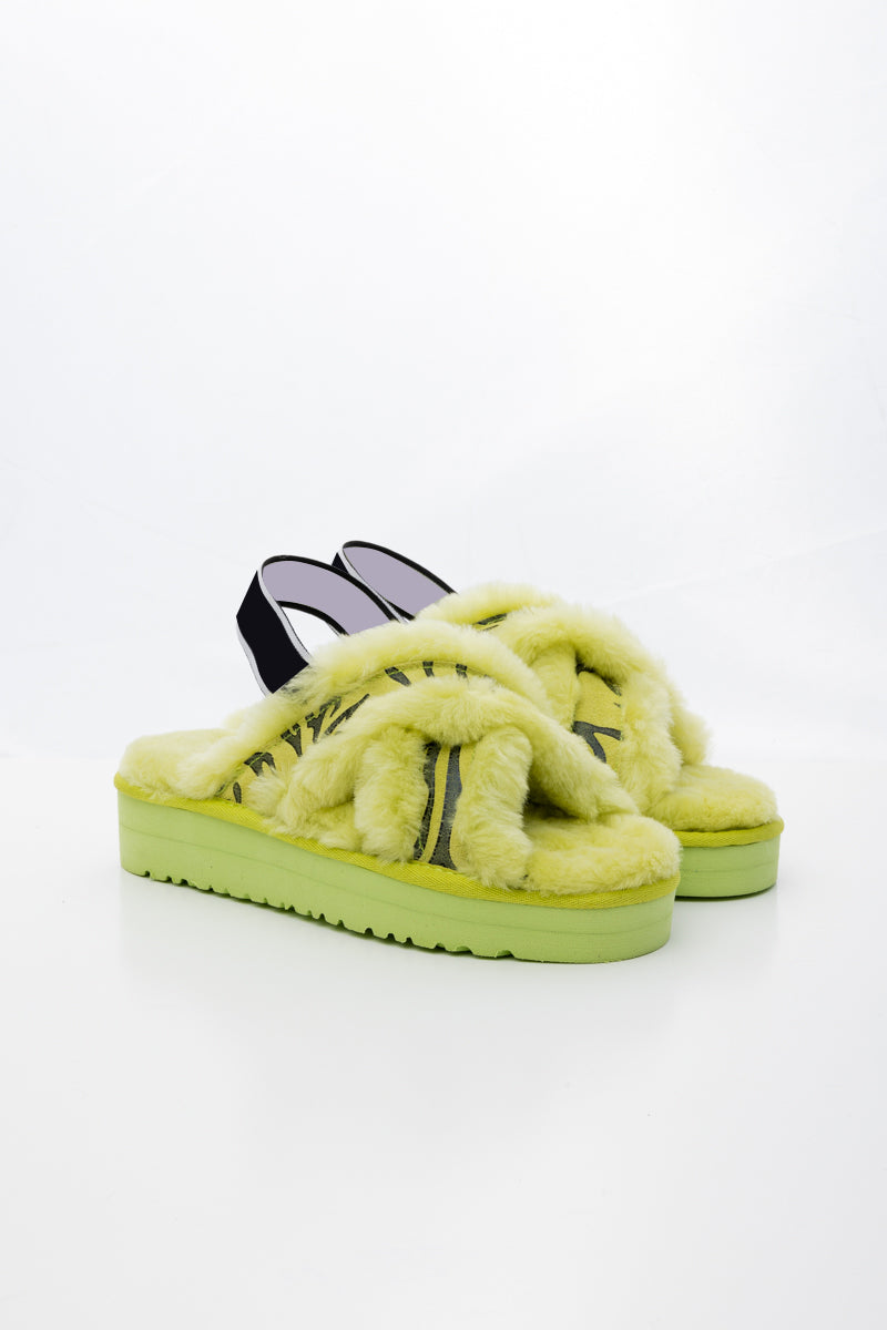 UGG Roar Wool-Lined Criss-Cross Strap Slipper - Green