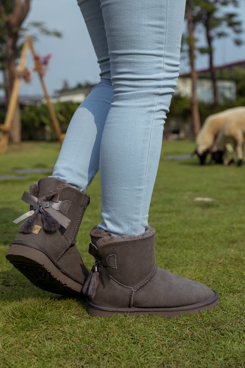 UGG Tail Bow Back Suede Boot - Grey