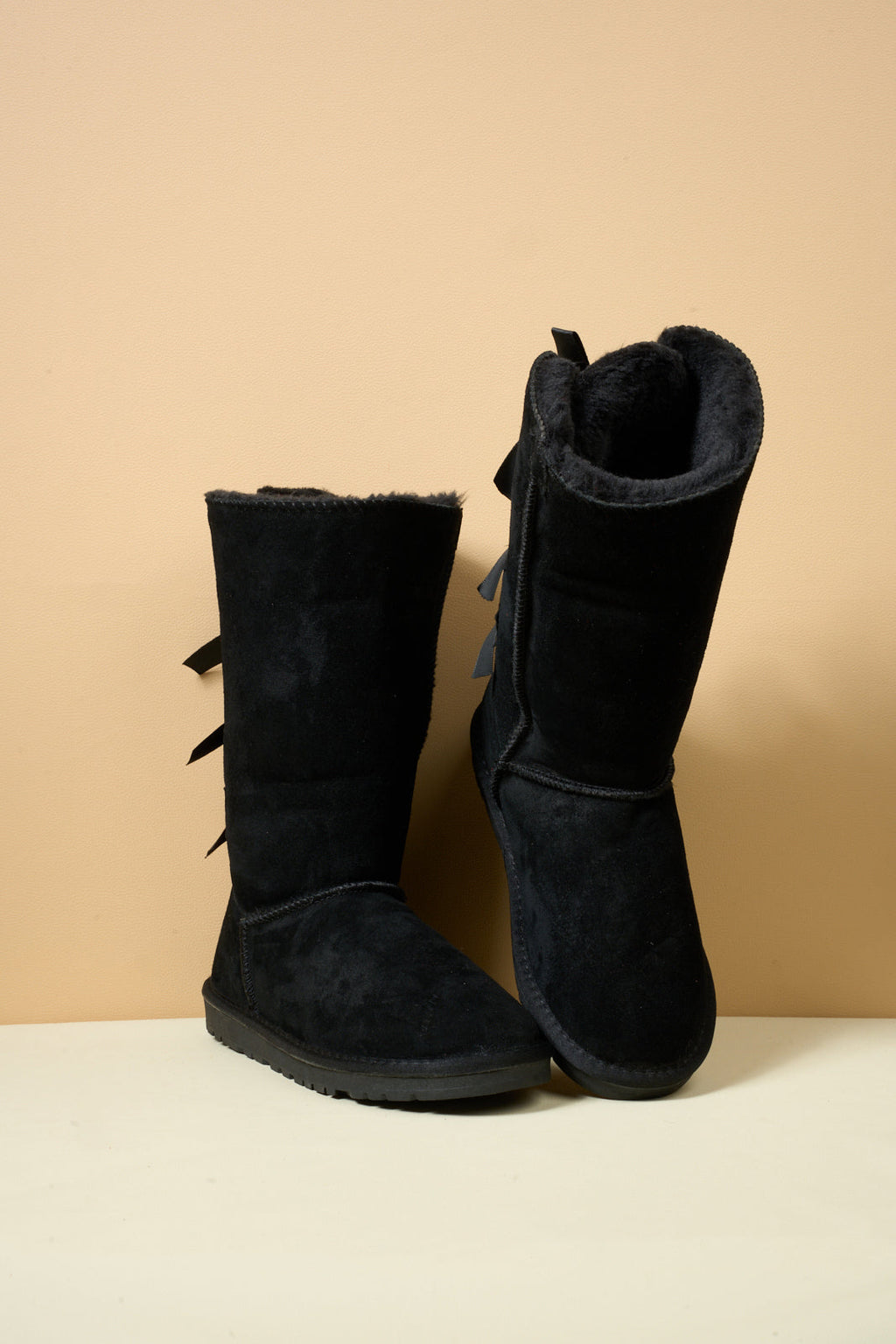 UGG Tri Ribbon Bow Suede Boots - Black