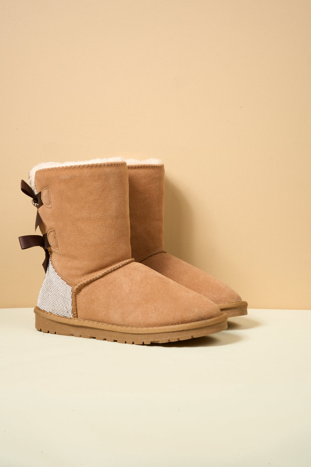 UGG Rhinestone Dual Bailey Bow Glam UGG Boots - Chestnut