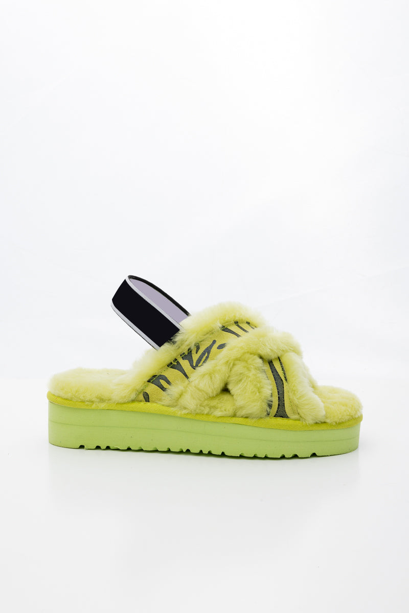 UGG Roar Wool-Lined Criss-Cross Strap Slipper - Green