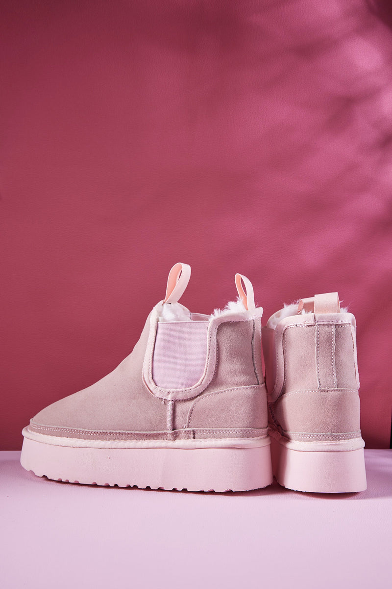 UGG Chelsea On The Land Suede Shearling Boots - Pink