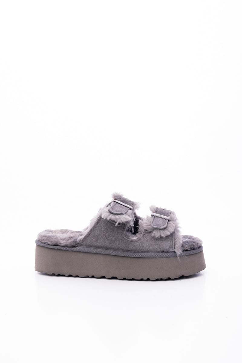 UGG Woolen Suede Double-Strap Platform Sandal - Grey
