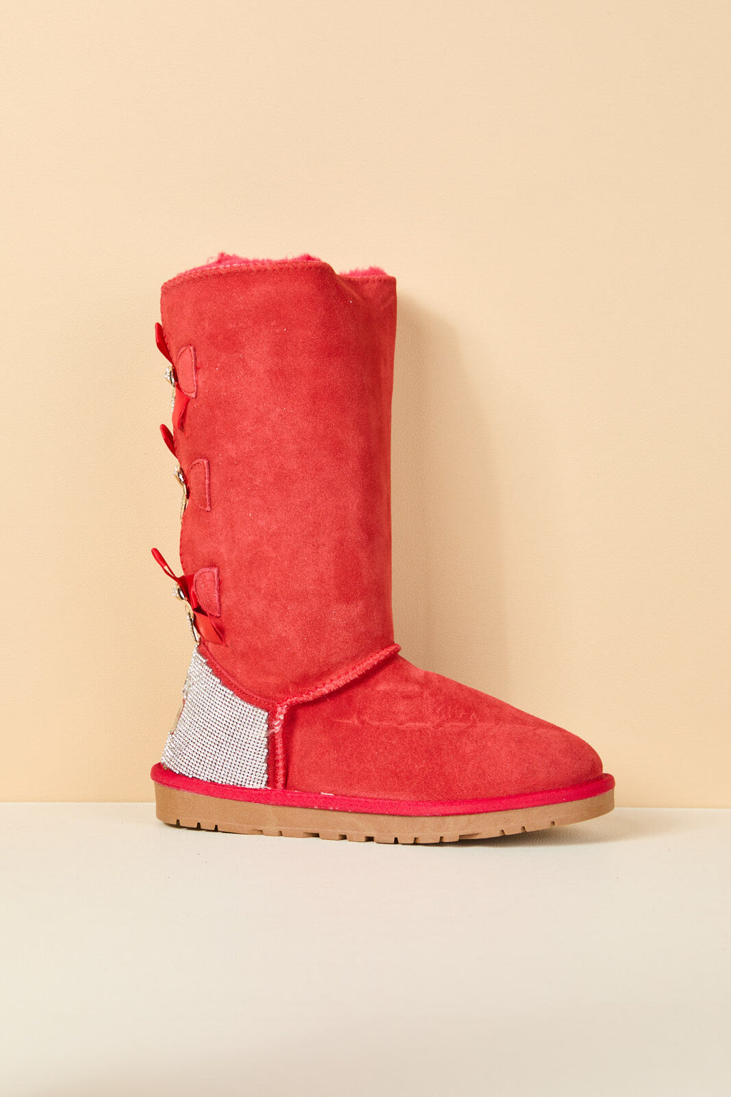 UGG Rhinestone Ribbon Tri-Tie Bow Suede Boots - Candy