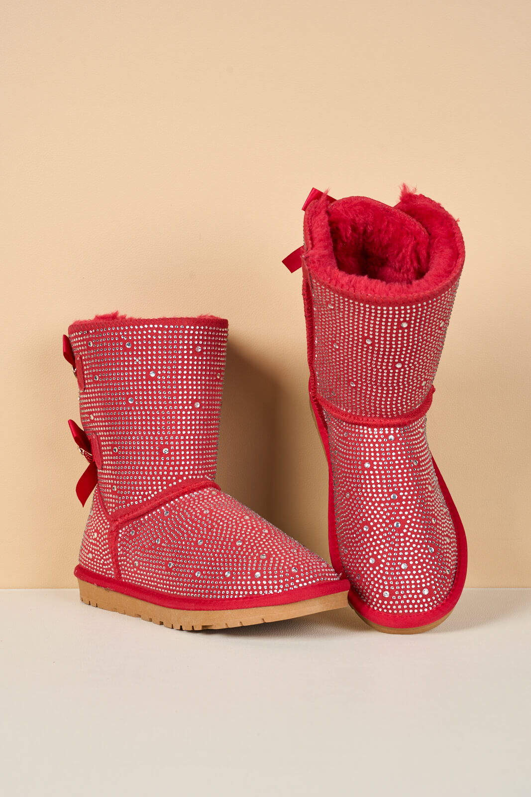 UGG Tay Tay Shine On Stage Diamond Bows Suede Boots - Red