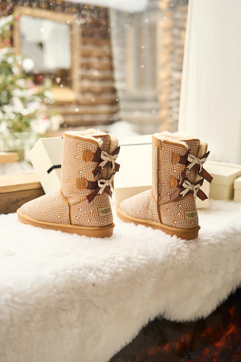 UGG Tay Tay Shine On Stage Diamond Bows Suede Boots - Chestnut