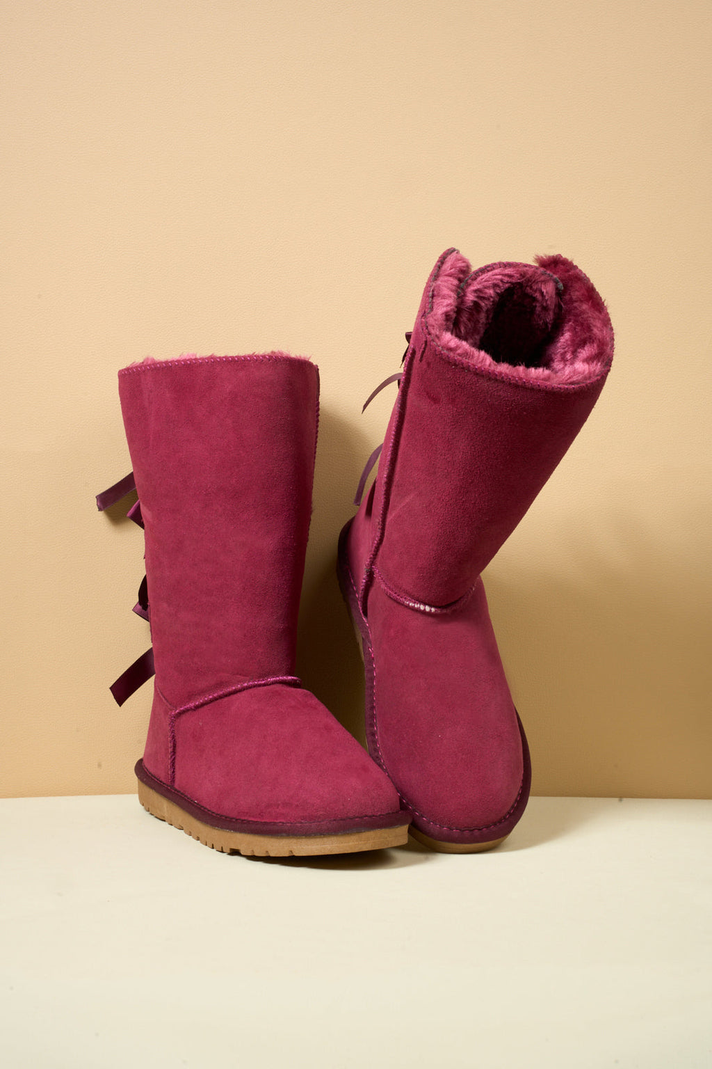 UGG Tri Ribbon Bow Suede Boots - Claret