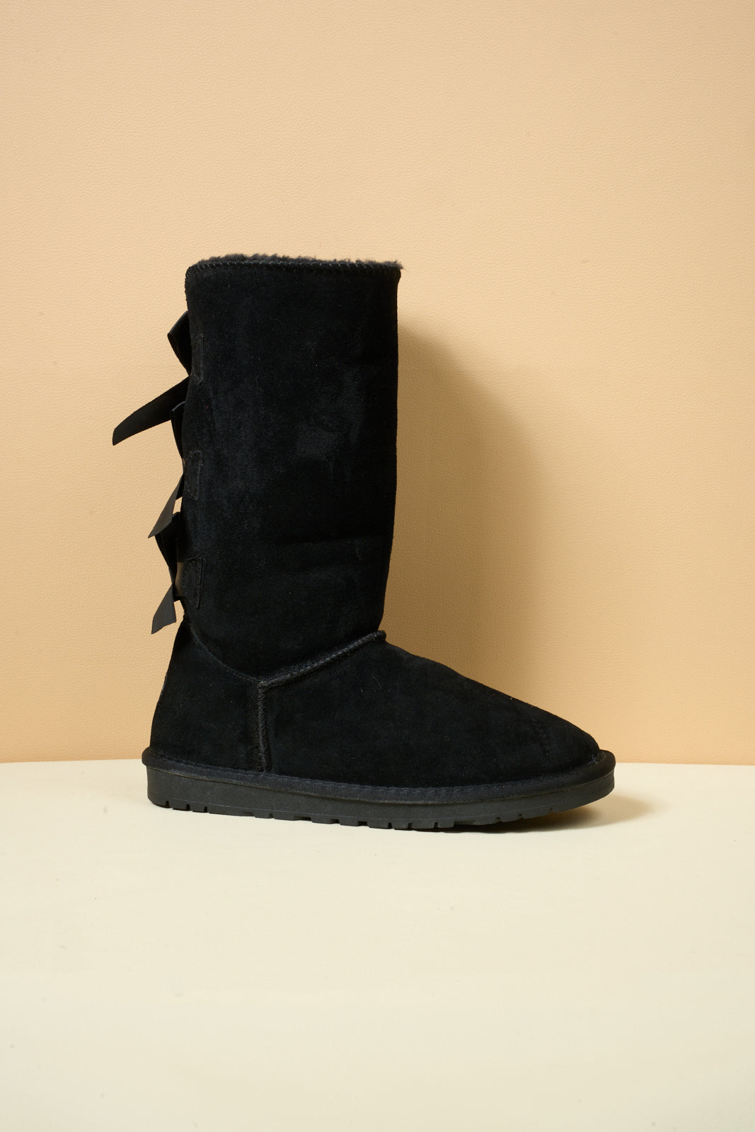UGG Tri Ribbon Bow Suede Boots - Black