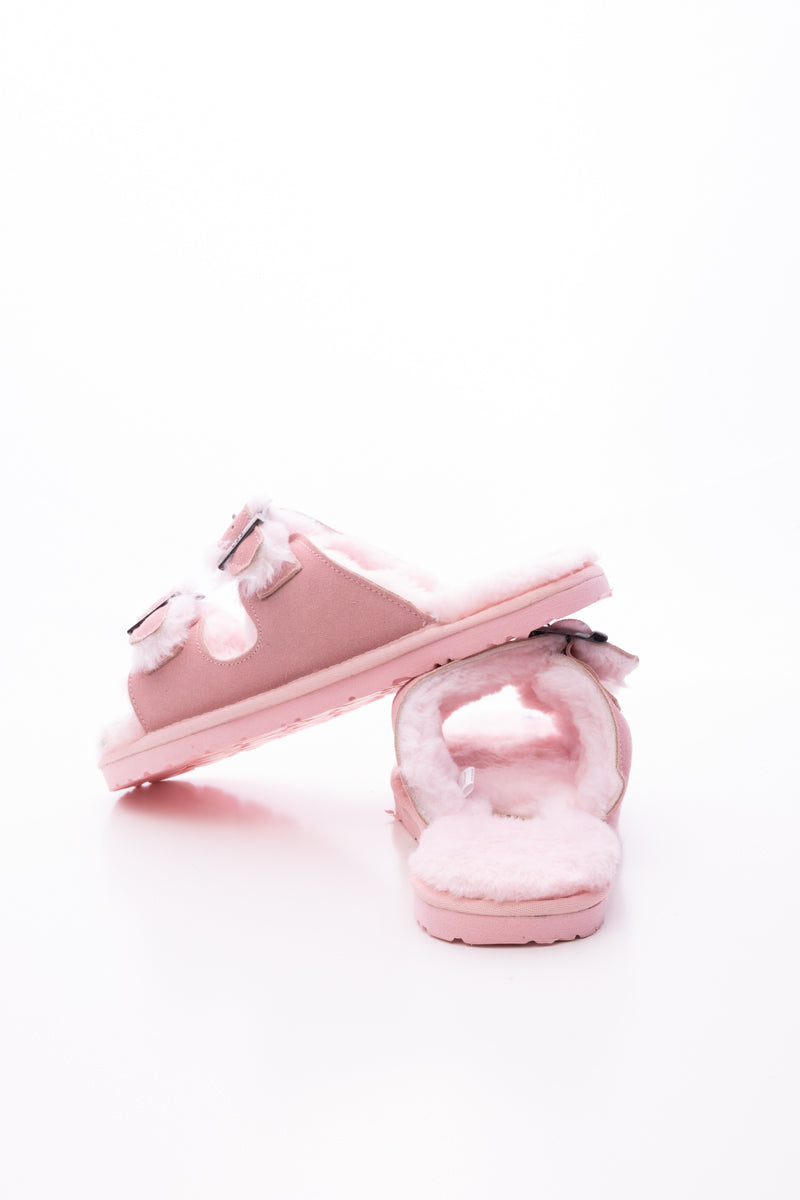 UGG Woolen Lined Double-Strap Suede Sandal - Pink