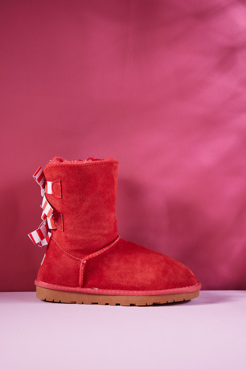 UGG Serenity Striped Bailey Bow Shearling Boots - Red