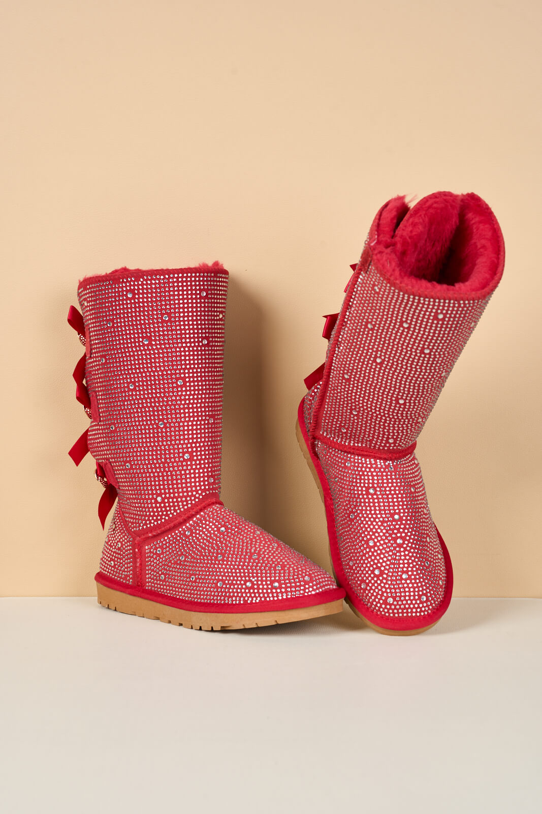 UGG Swifties Diamond Stage Ribbon Bows Suede Boots - Red