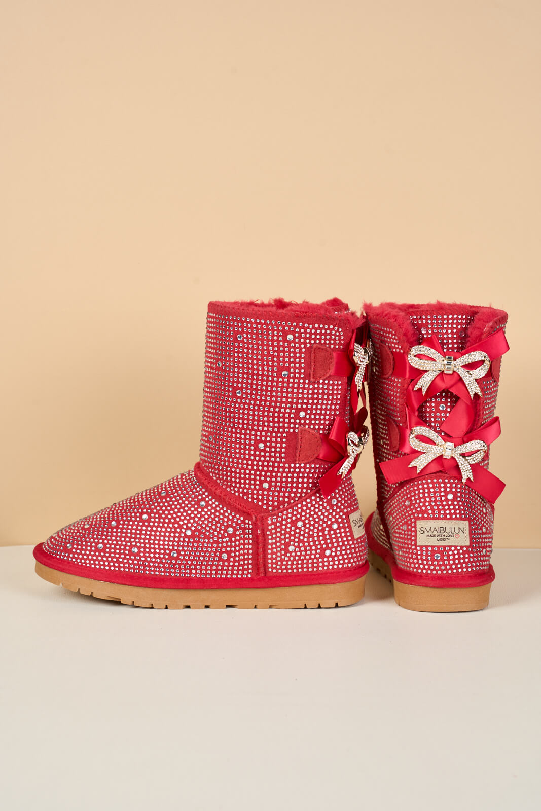 UGG Tay Tay Shine On Stage Diamond Bows Suede Boots - Red
