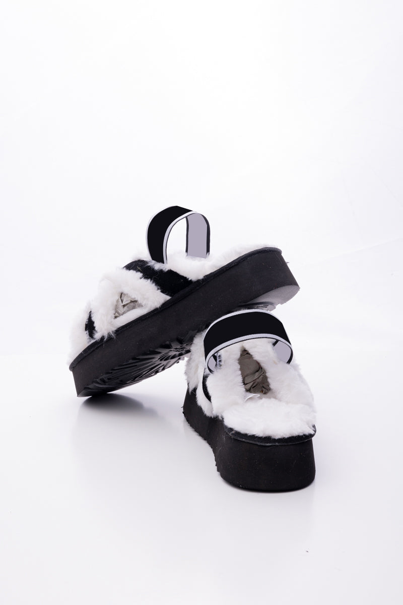 UGG Roar Wool-Lined Criss-Cross Strap Slipper - White