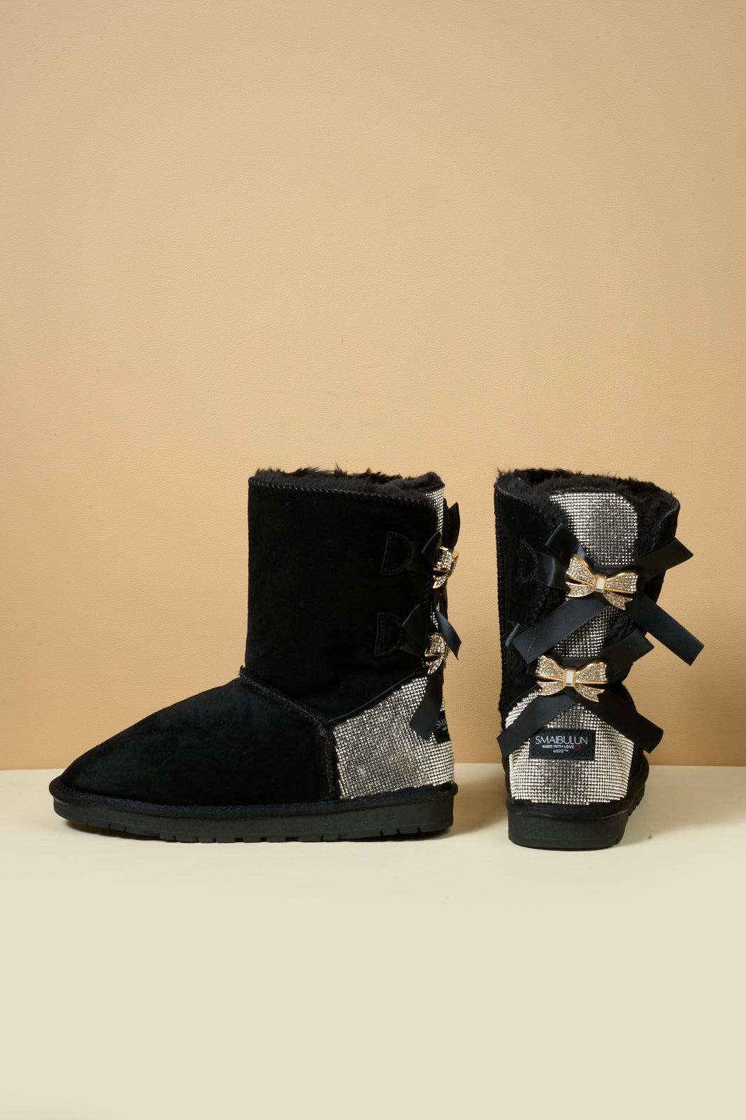 UGG Rhinestone Dual Bailey Bow Glam UGG Boots - Black