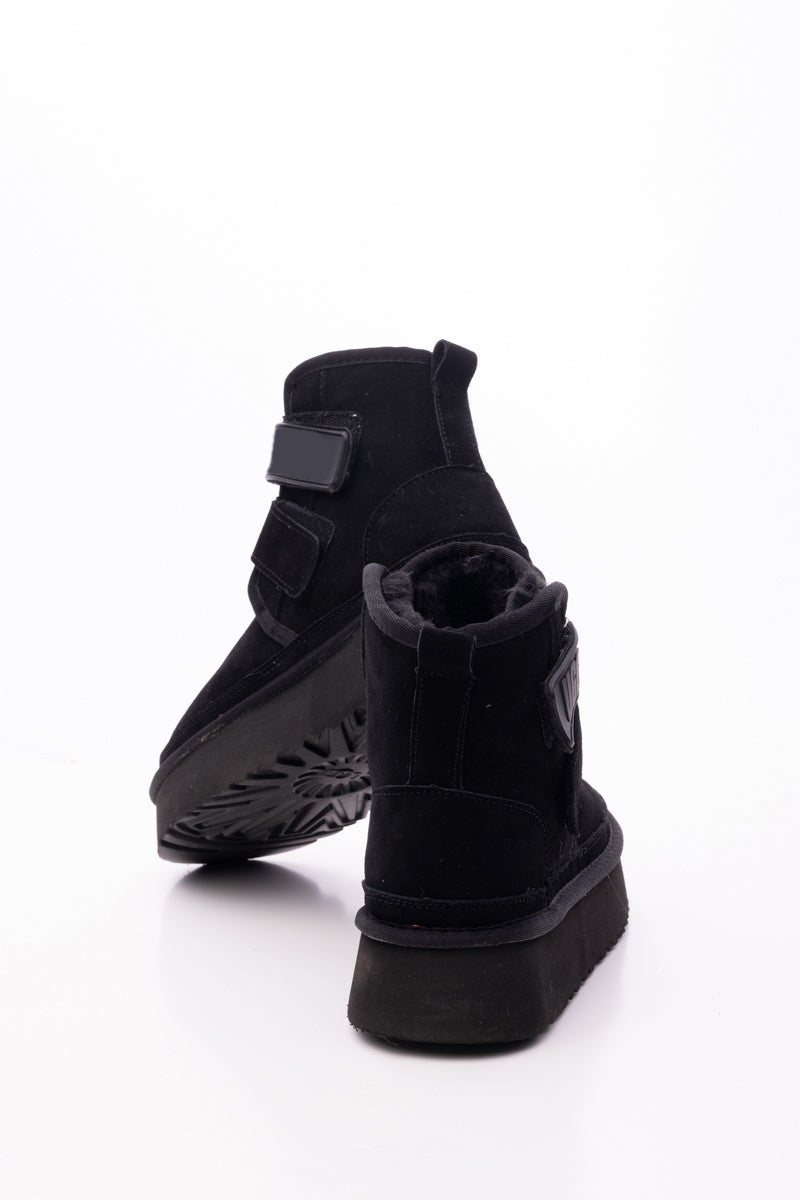 UGG Montford Wool-Lined Buckle Up Platform Boots – Black