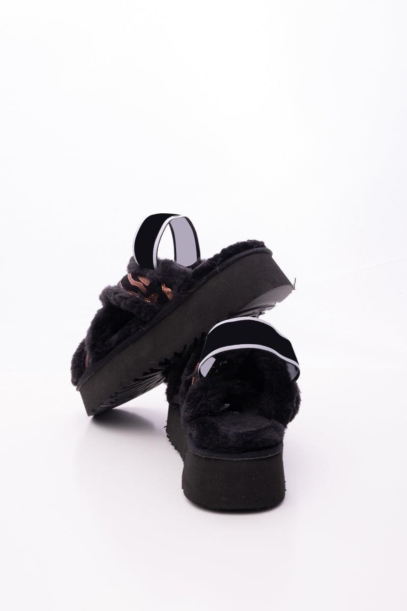 UGG Roar Wool-Lined Criss-Cross Strap Slipper - Black