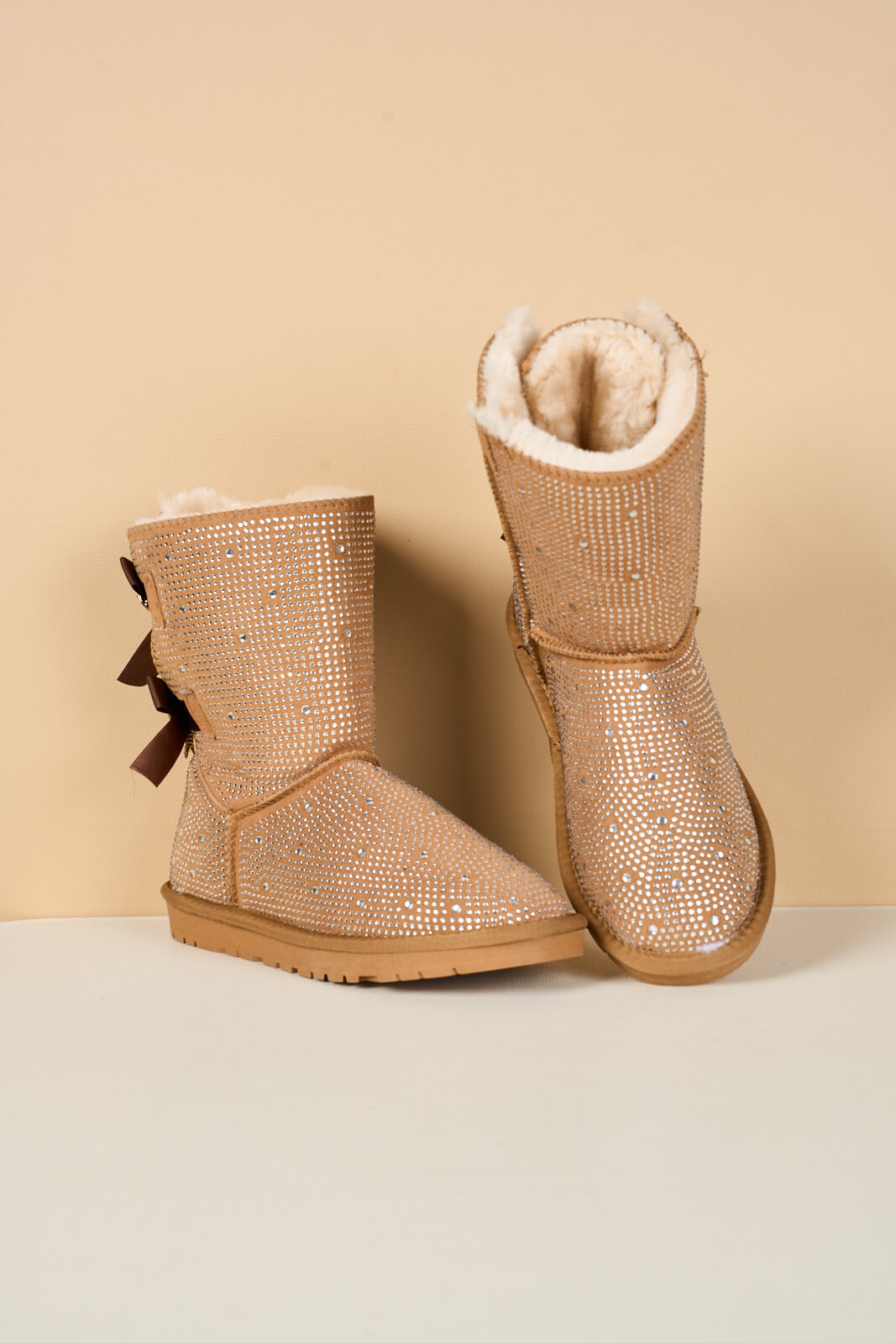 UGG Tay Tay Shine On Stage Diamond Bows Suede Boots - Chestnut