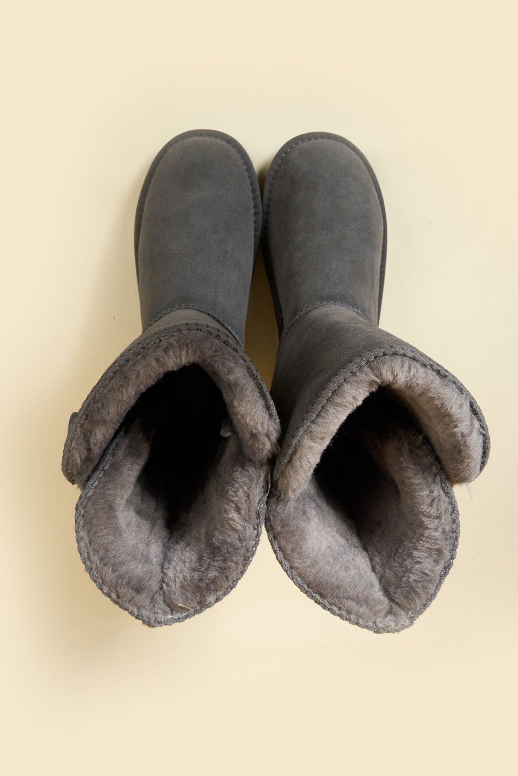 UGG Side Button Faux Fur-Lined Leather Suede Boots - Grey