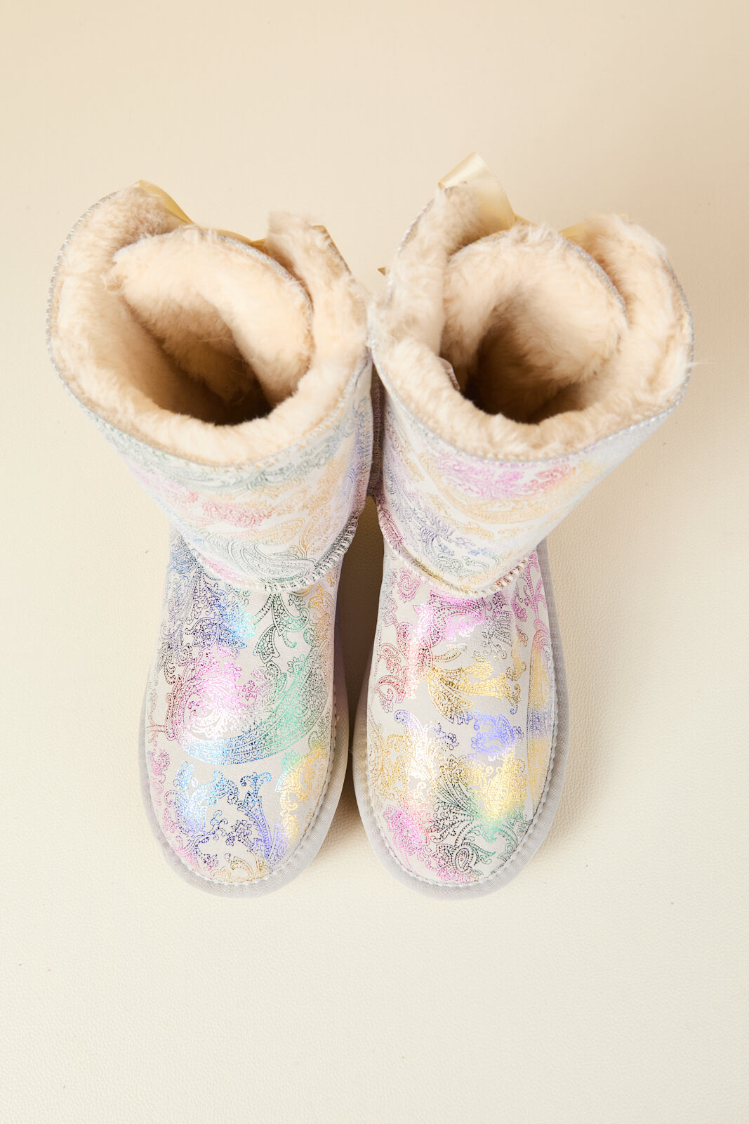 UGG Double Ballet Ribbon Bow Suede Shearling Boots - Multi