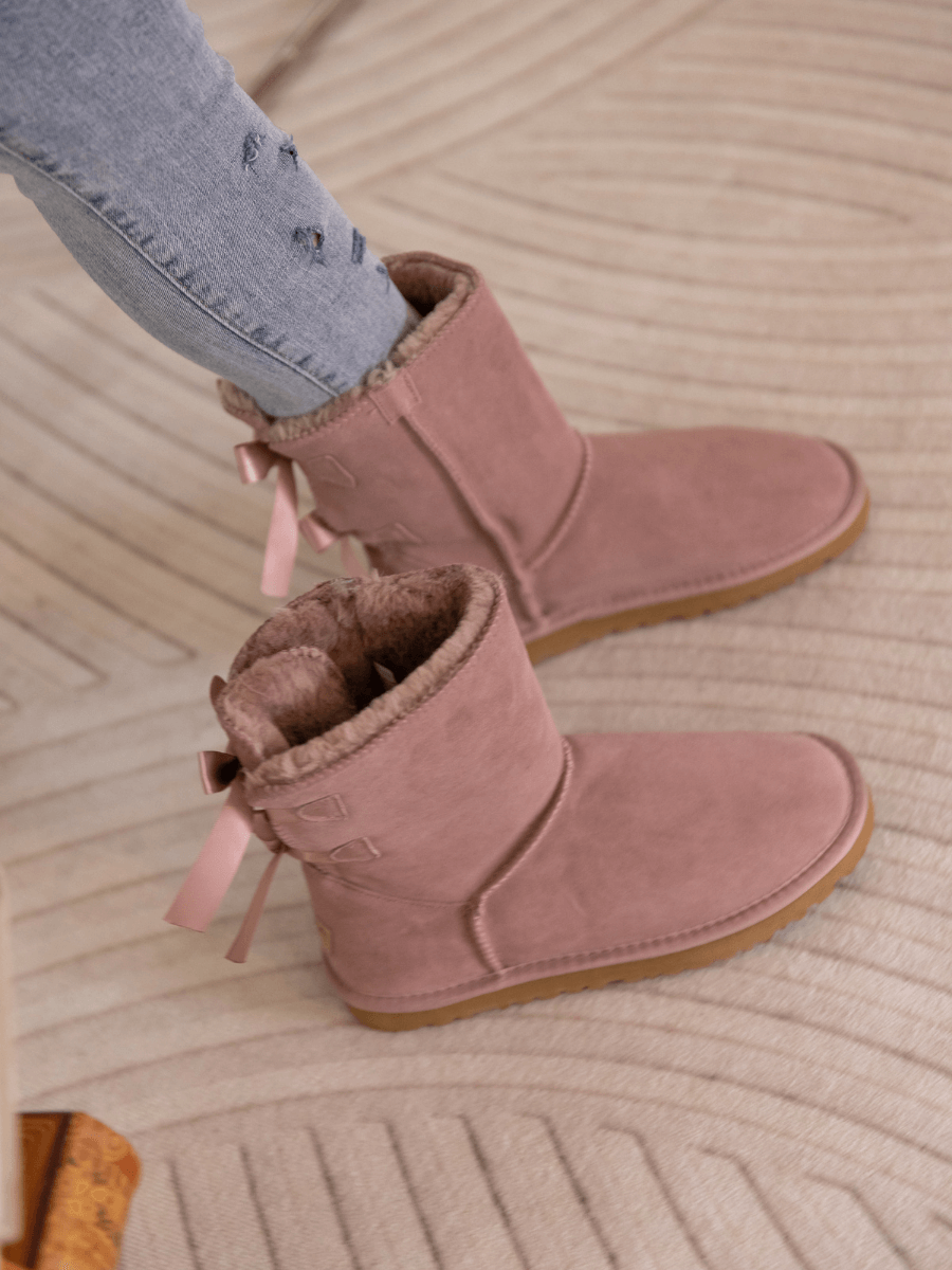 UGG Double Ballet Ribbon Bow Suede Shearling Boots - Taro