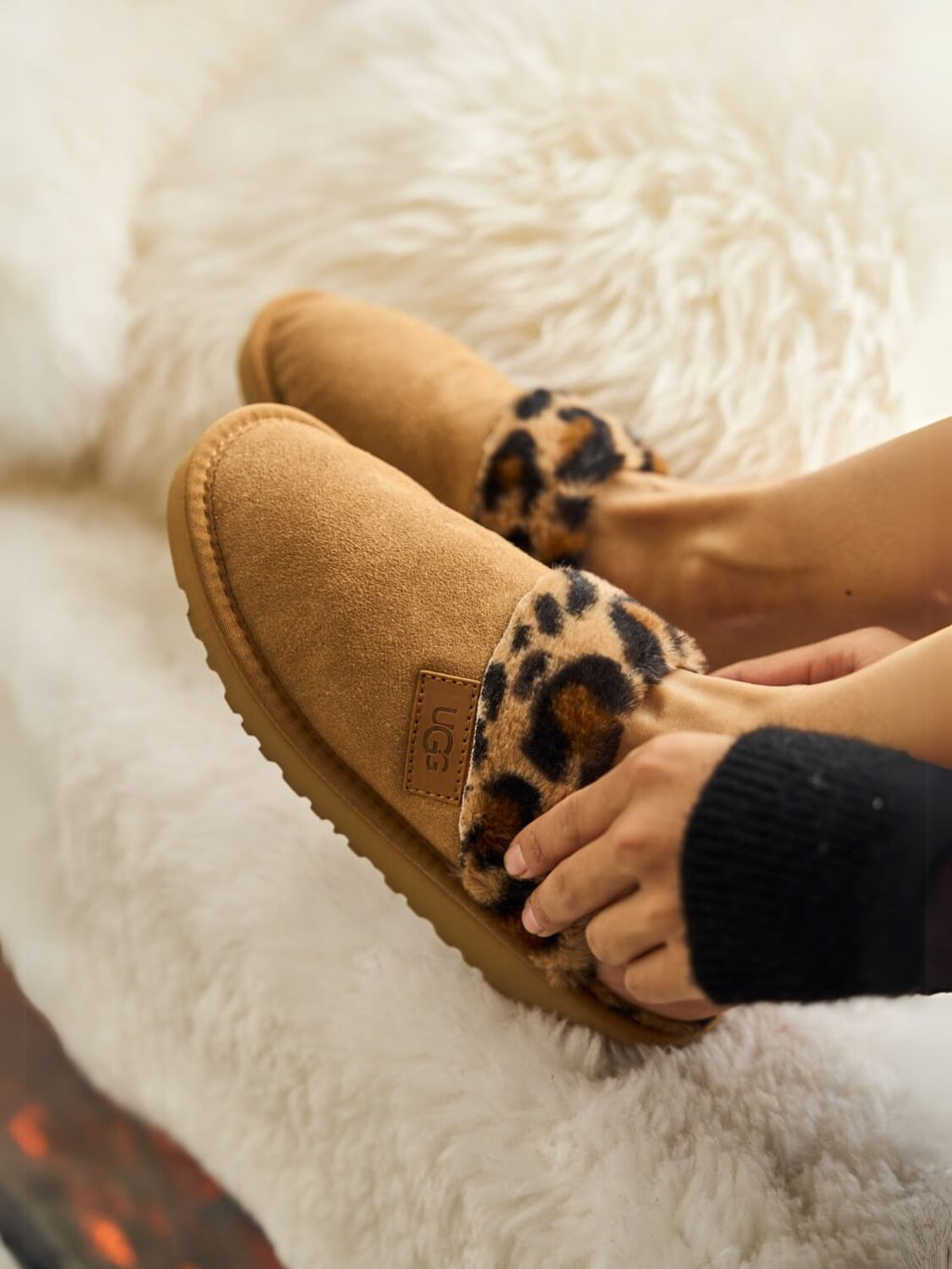 UGG Wild Whisper Animal Wool-Lined Slipper - Chestnut