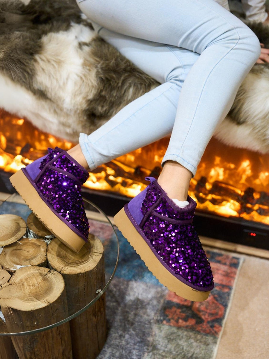 UGG Mini Glitter Low Ankle Platform Boots - Purple