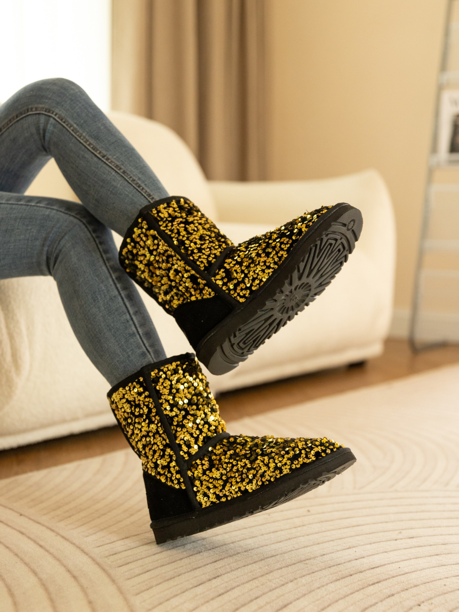 UGG Dallas Glam Sequin Shearling Boots - Gold