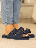 UGG Woolen Lined Double-Strap Suede Sandal - Navy