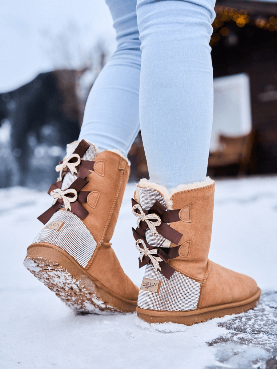 UGG Rhinestone Dual Bailey Bow Glam UGG Boots - Chestnut