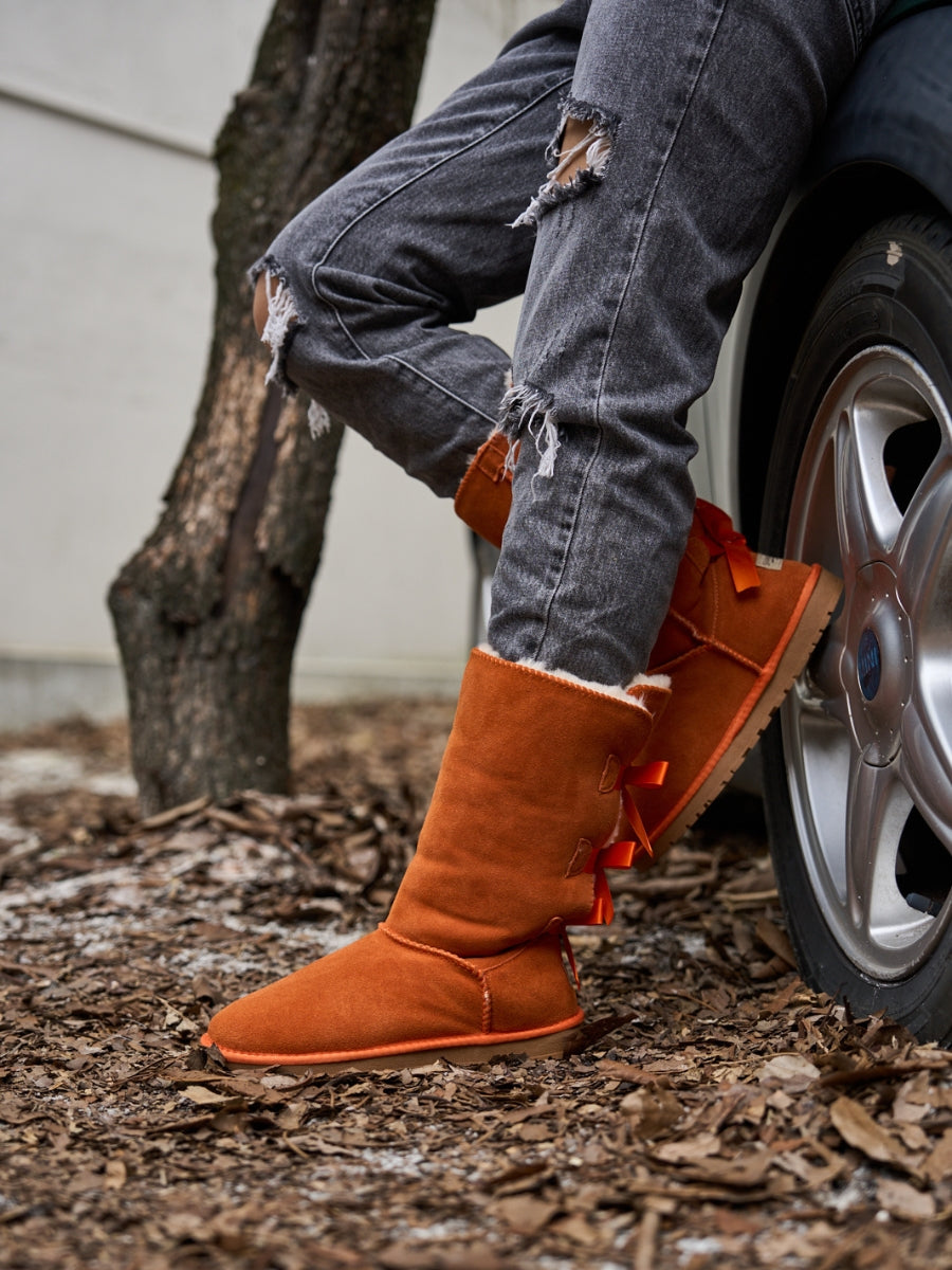 UGG Tri Ribbon Bow Suede Boots - Orange