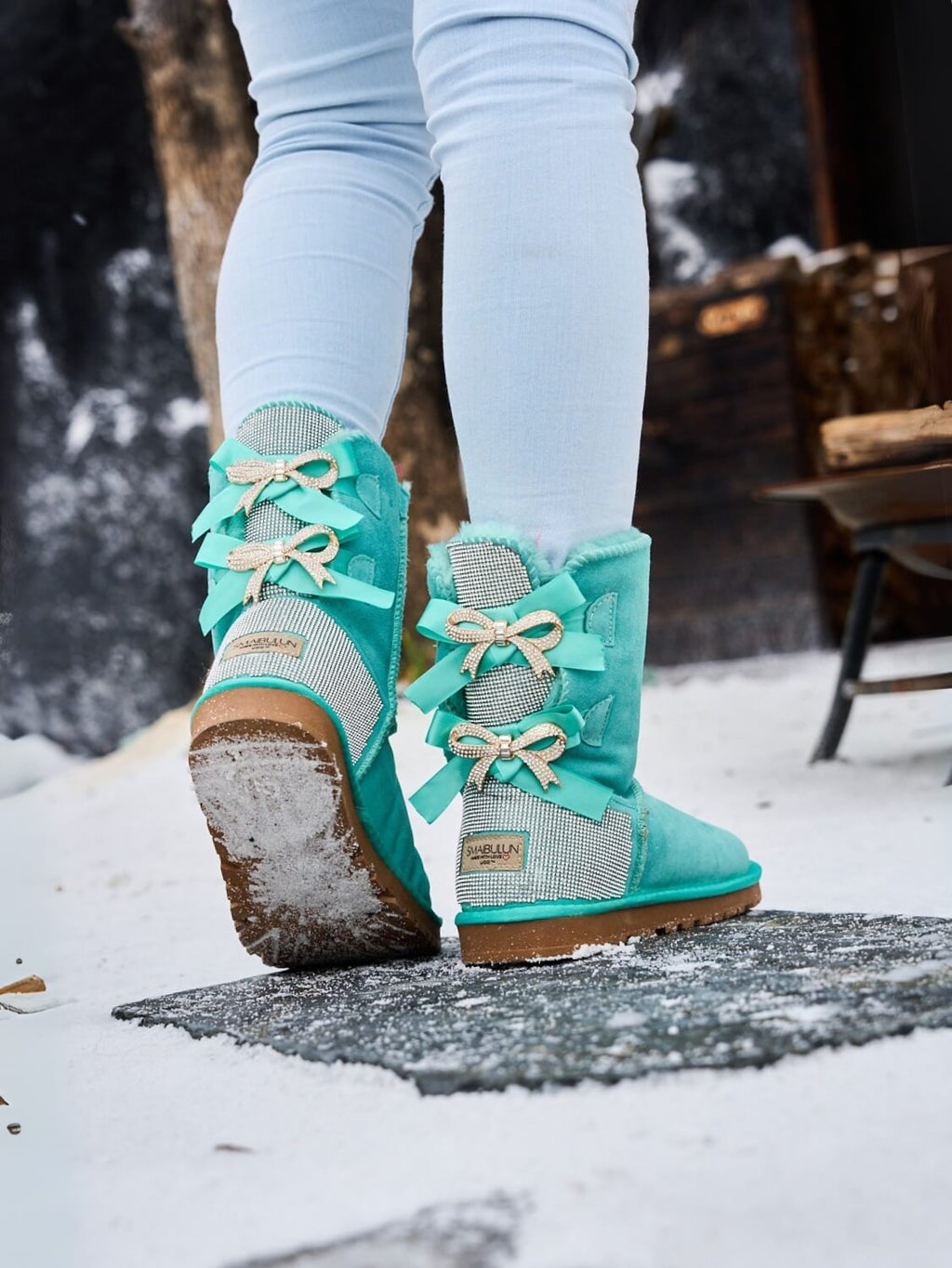 UGG Rhinestone Dual Bailey Bow Glam UGG Boots - Turquoise