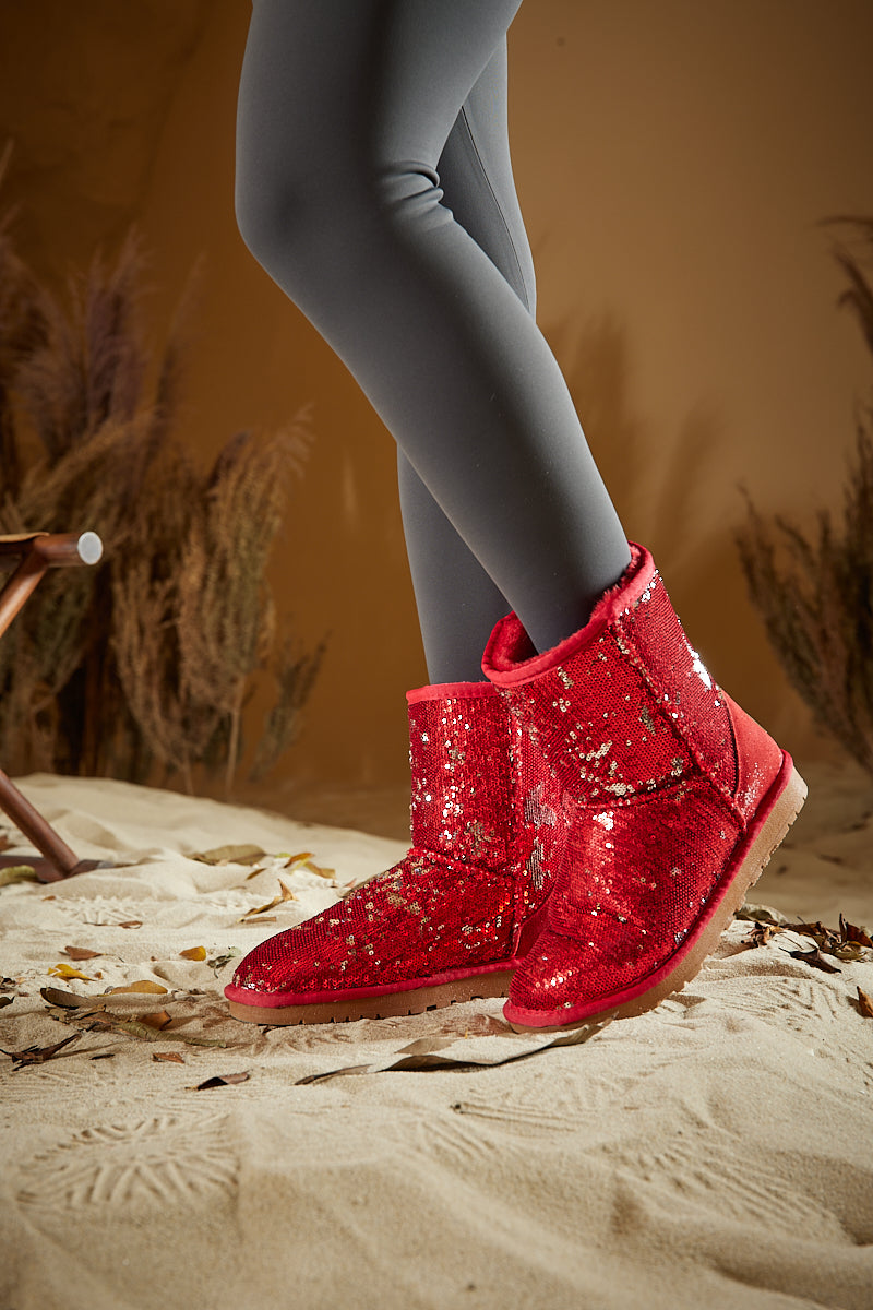 UGG Dallas Glam Sequin Shearling Boots - Red