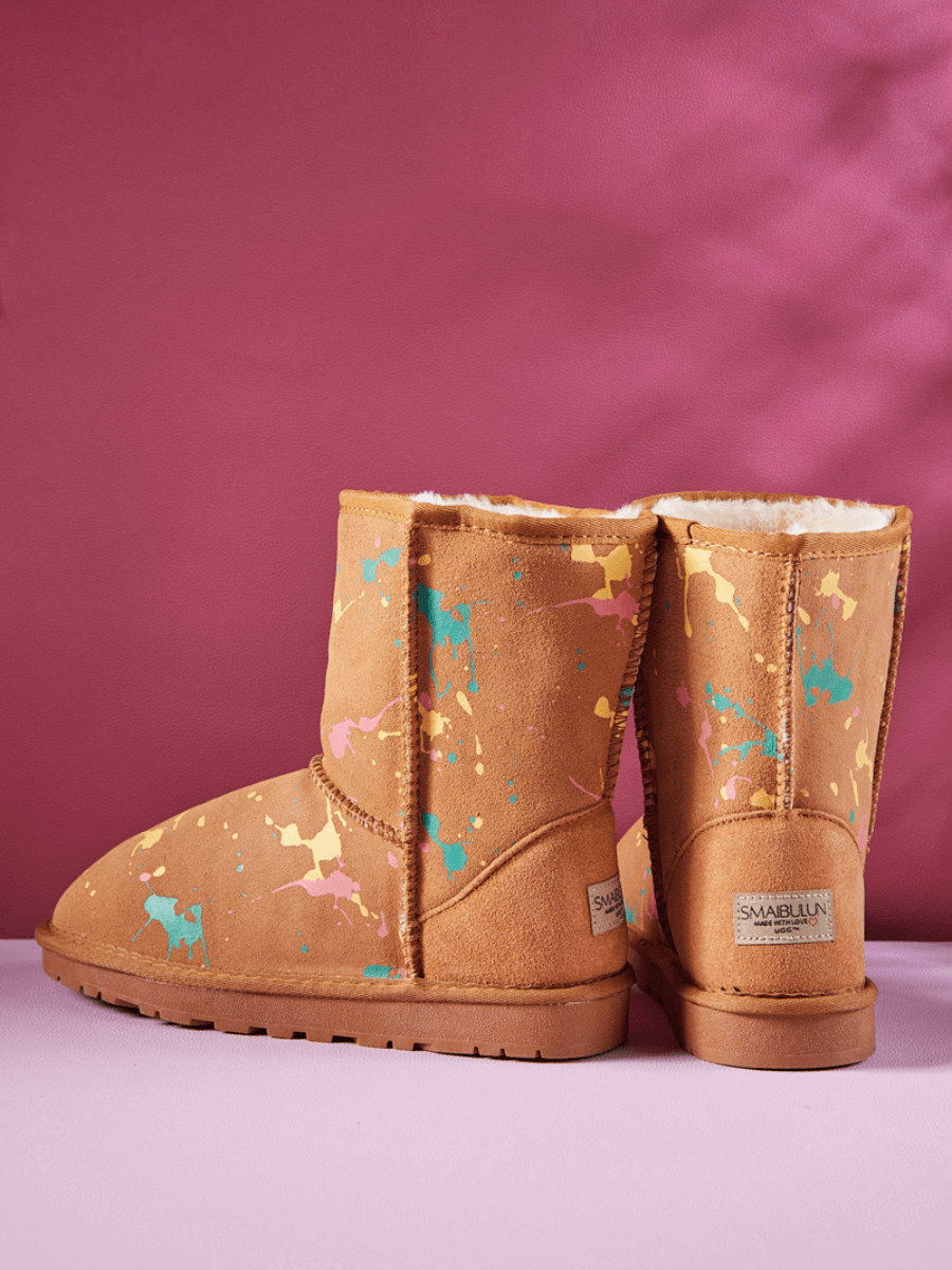 UGG Valerie Graffiti Patterned Shearling Boots - Chestnut