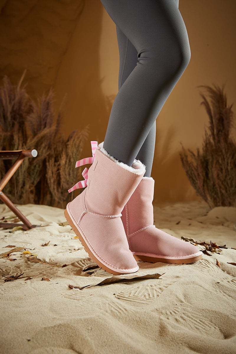UGG Serenity Striped Bailey Bow Shearling Boots - Pink