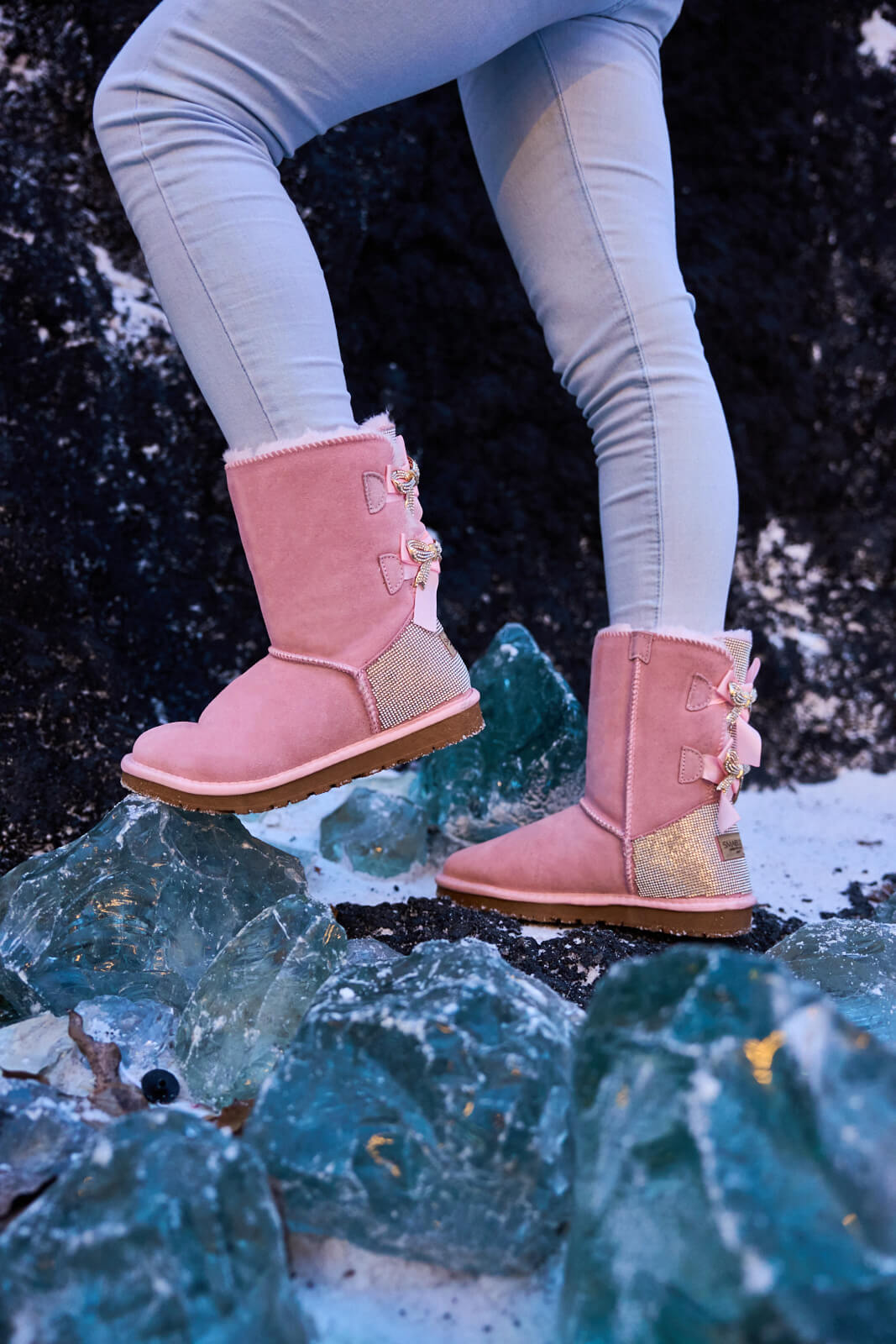 UGG Rhinestone Dual Bailey Bow Glam UGG Boots - Pink