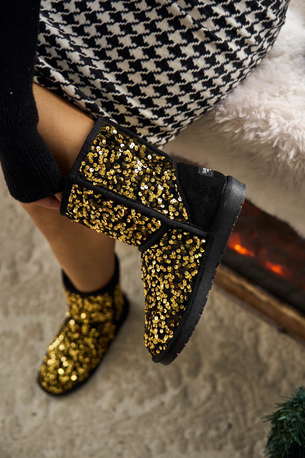 UGG Dallas Glam Sequin Shearling Boots - Gold