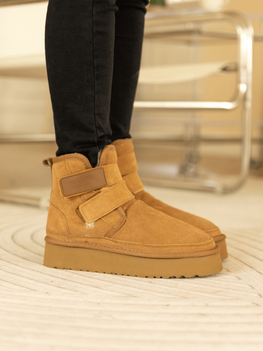 UGG Montford Wool-Lined Buckle Up Platform Boots – Chestnut