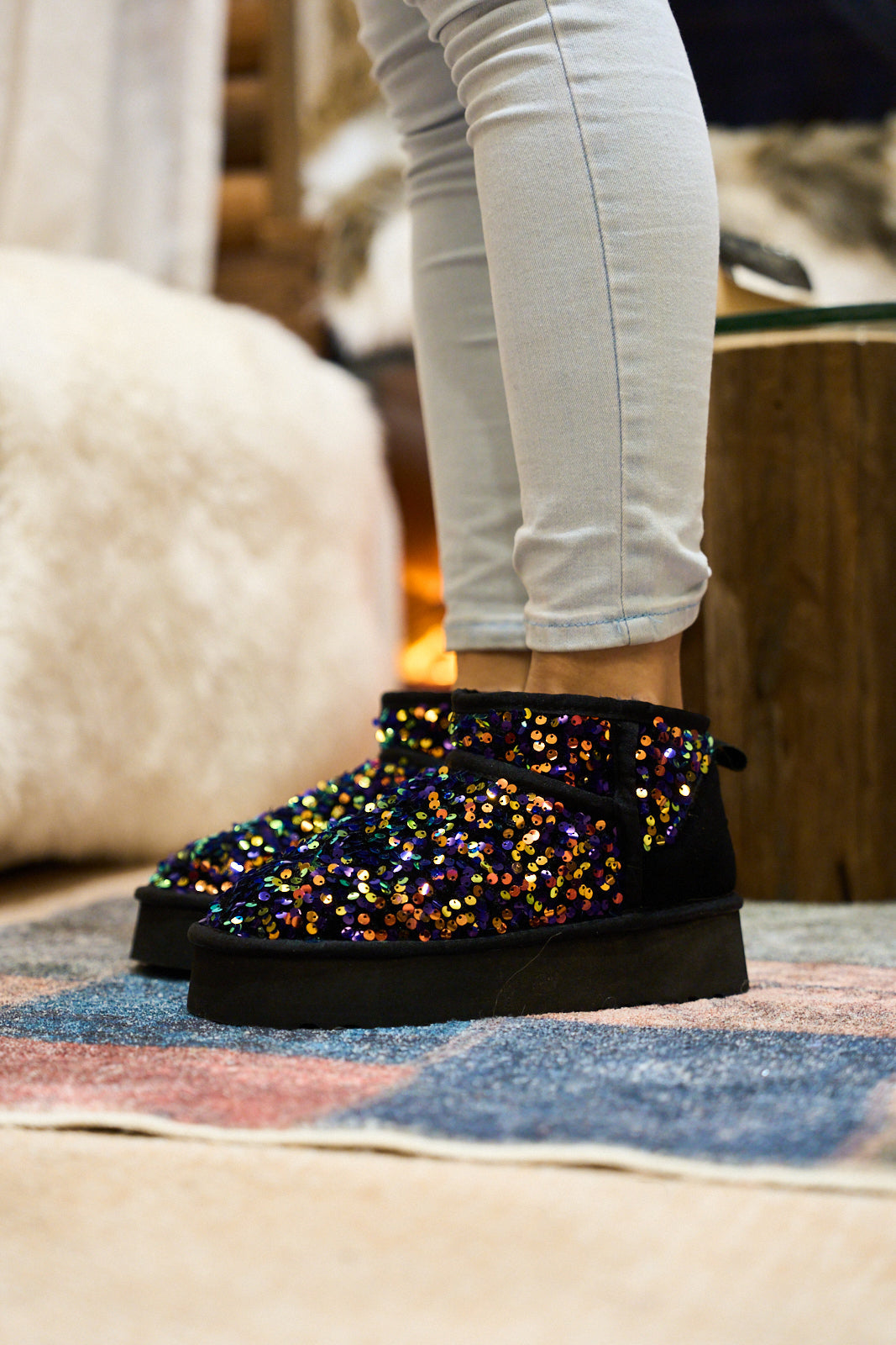 UGG Mini Glitter Low Ankle Platform Boots - Multi